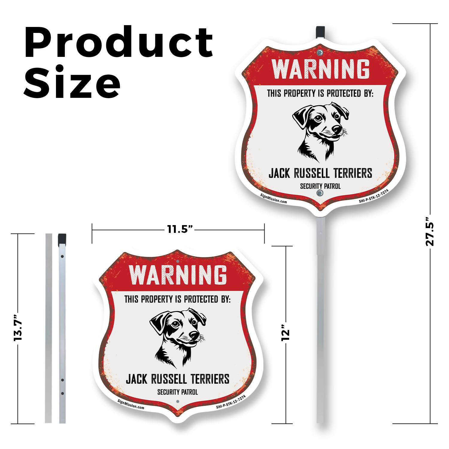 Warning Property Protected by Jack Russell Terriers Made Shield Sign With Stake