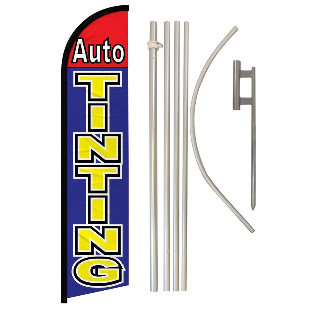 Auto Tinting Full Curve Windless Swooper Flag Pole Kit Window Tinting BL/RD