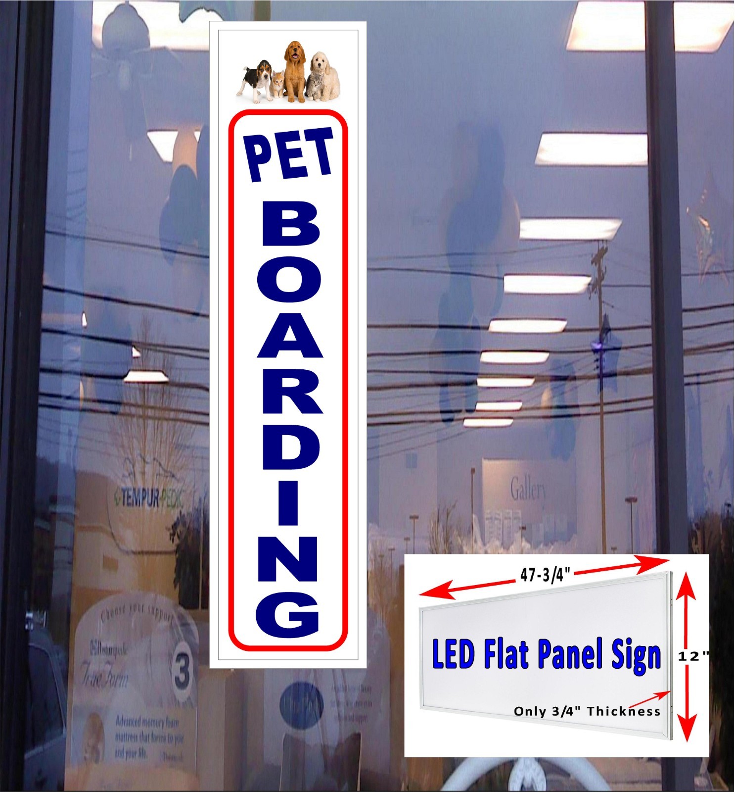 Pet Boarding LED light box window sign 48in x 12in
