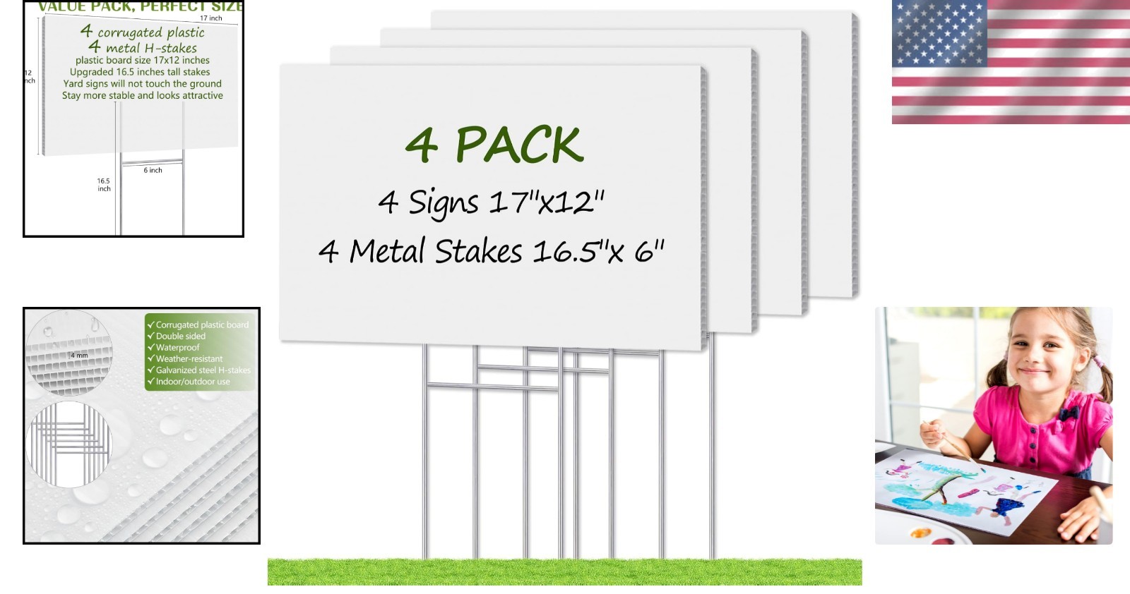 Blank Yard Signs with Stakes 17×12 inch 4 Pack Corrugated Plastic Double Side…