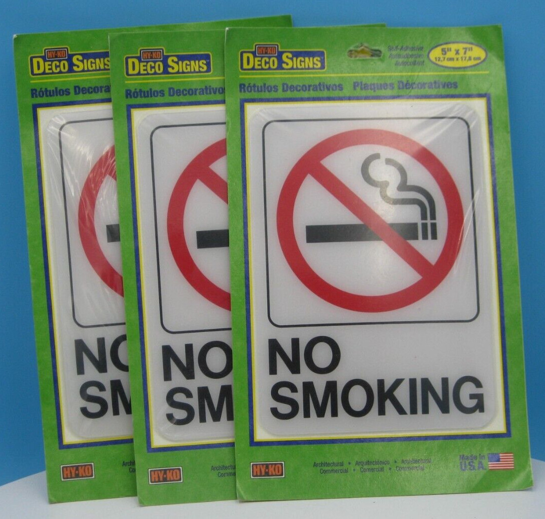 (3) Hy Ko Designer Graphic Sign No Smoking 5″ x 7″ D-20