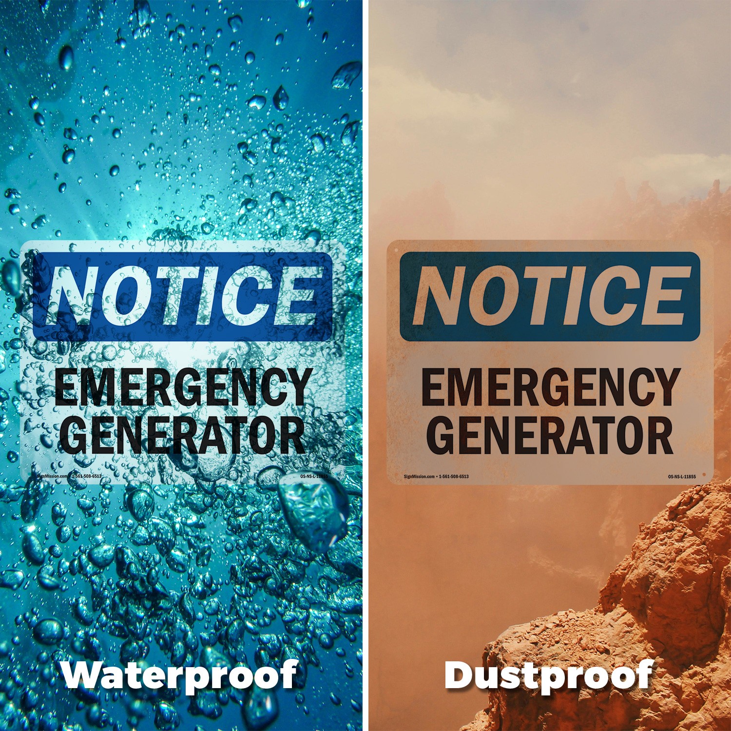 Emergency Generator OSHA Notice Sign Metal, Plastic, Or Decal – 5 or 10 Pack