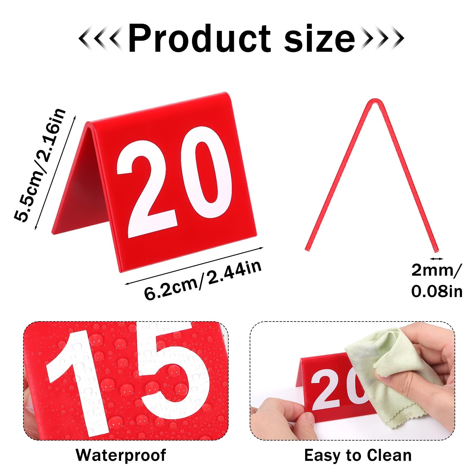 50 PCS 150 Table Numbers Red Plastic Double Sided Tents For Restaurant