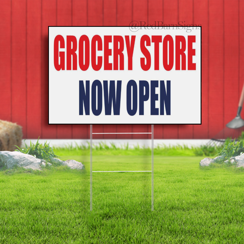 Grocery Store now open Food Mart delivery Indoor Outdoor Yard Sign with metal