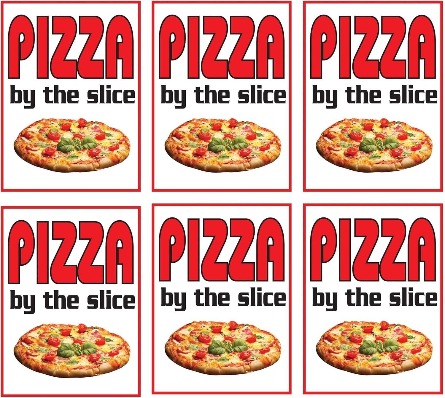Pizza By The Slice Retail Window Display Paper Signs | Pack of 6 | 18″w x 24″h