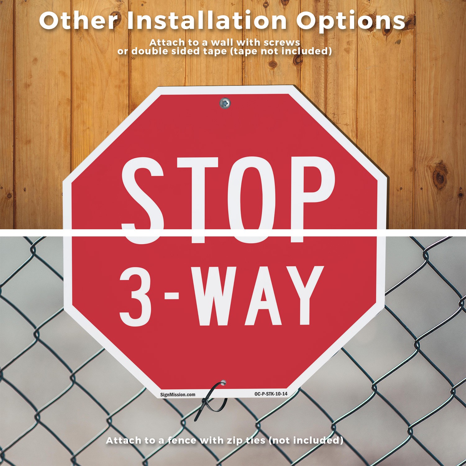 Stop 3-way Octagon Sign With Stake Weather Resistant UV Protected
