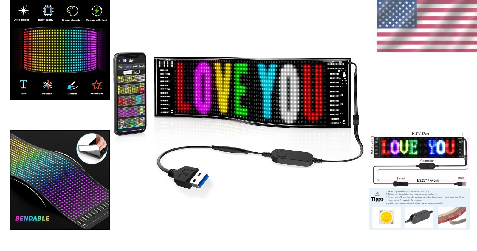 Bright Scrolling LED Sign with App Control 15”x4” – Perfect for Shops & Bars