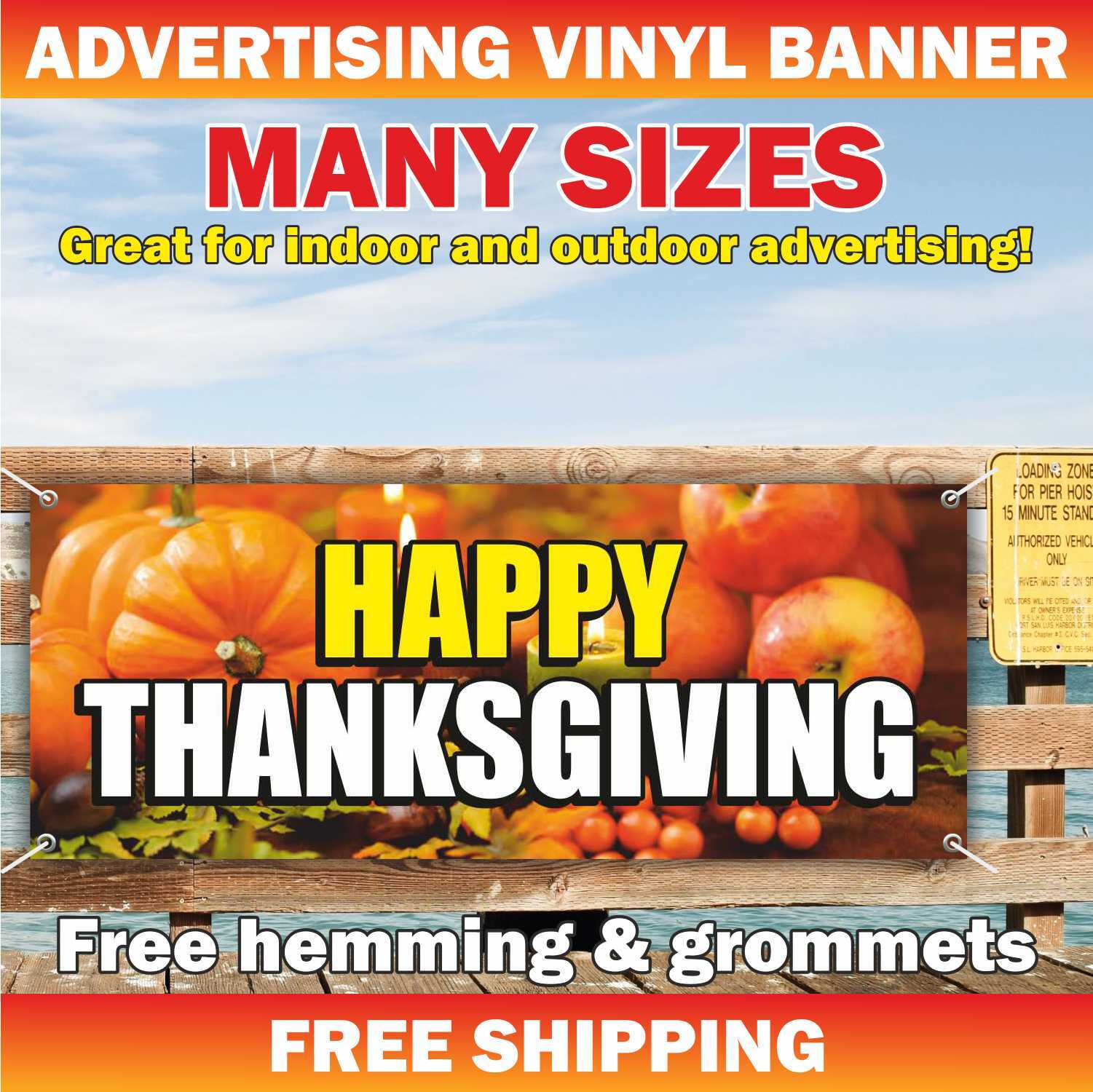 HAPPY THANKSGIVING Advertising Banner Vinyl Mesh Sign Holidays Halloween Weekend