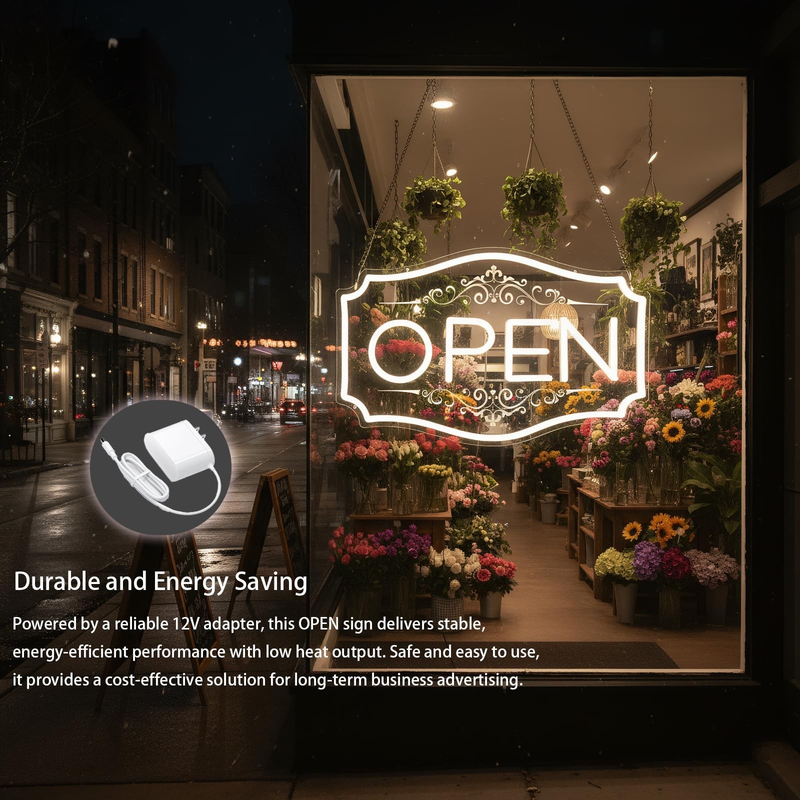 Dimmable LED Open Sign for Business – 16.5″x10.5″, Warm White Neon Light for Win