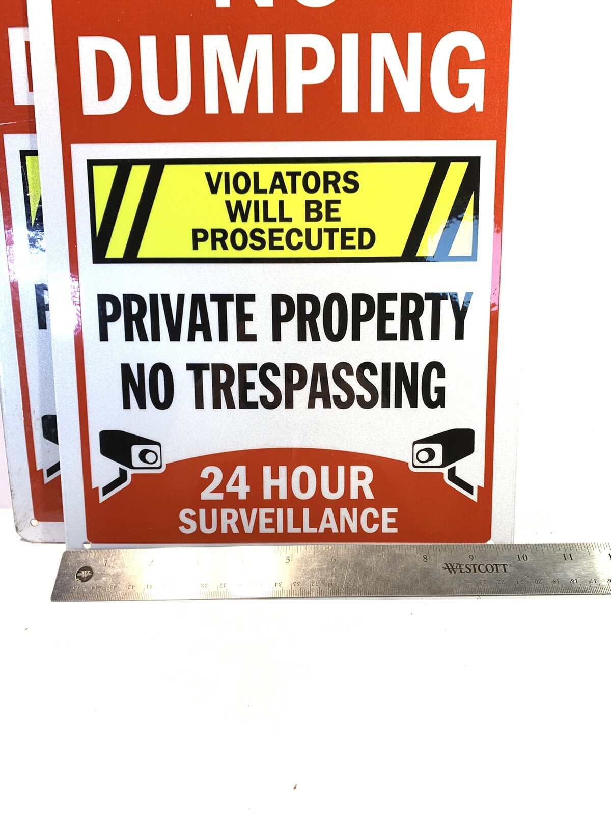 2-Metal 10×14 Sign No Dumping Private Property Surveillance Violators prosecuted