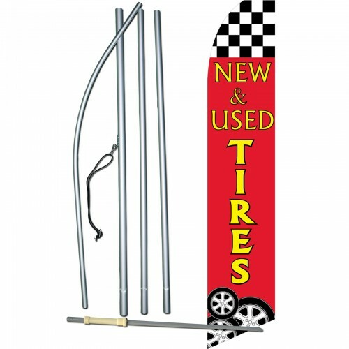 New Used Tires Red Kit Swooper Feather Flutter Banner Sign Flag Complete 15′