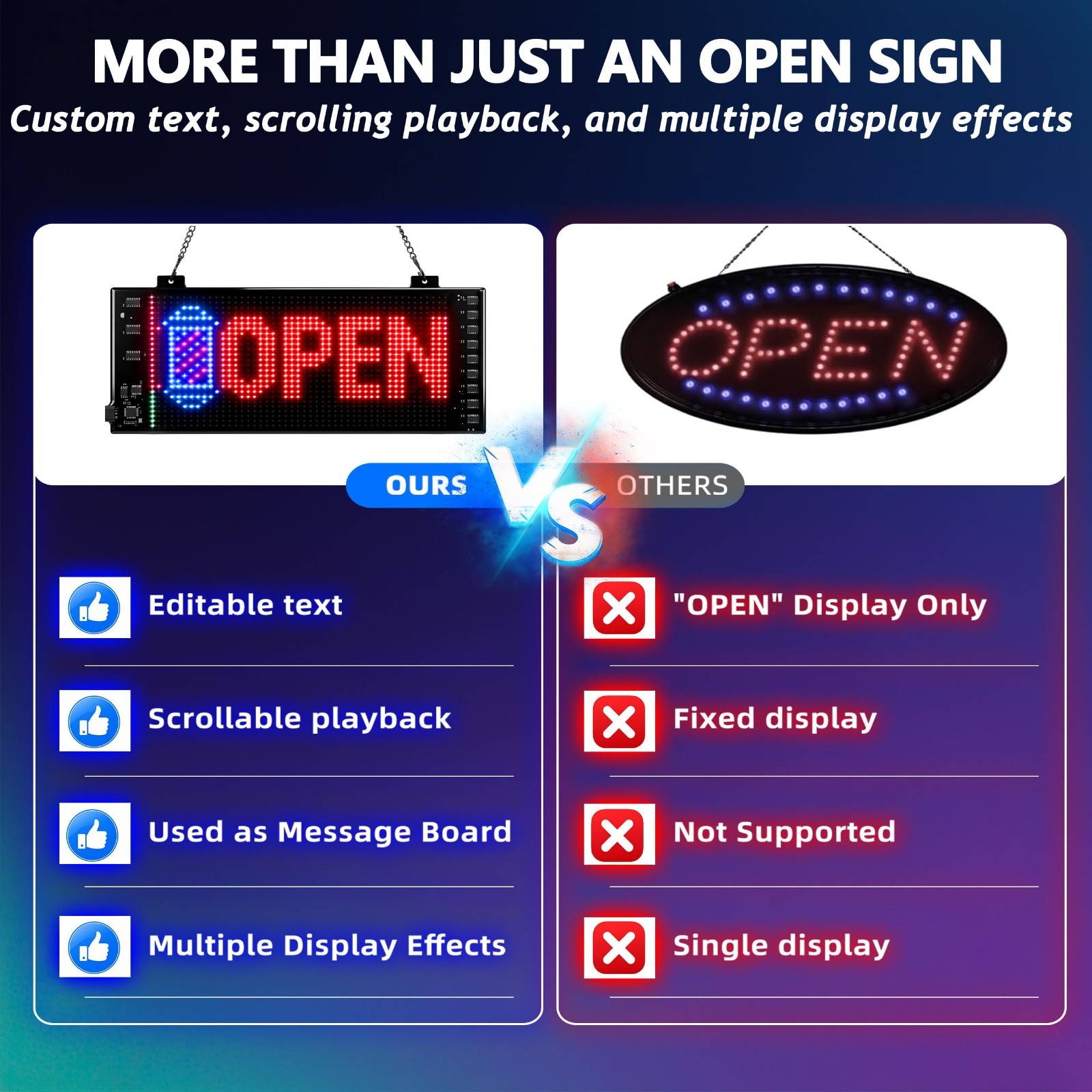 Flexible LED Open Sign for Business – 4.7″x10.6″, Bluetooth Control, Custom Anim