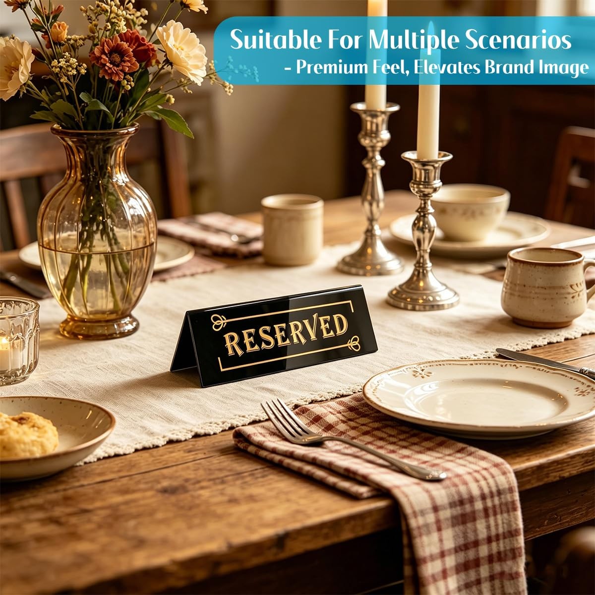 10 PCS Acrylic Reserved Table Sign 6x2x1.6 Inch Double Sided Seating Black