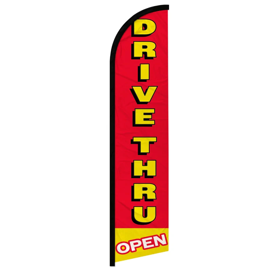Drive-Thru Open Windless Full Sleeve Advertising Open Fast Food Banner Flag