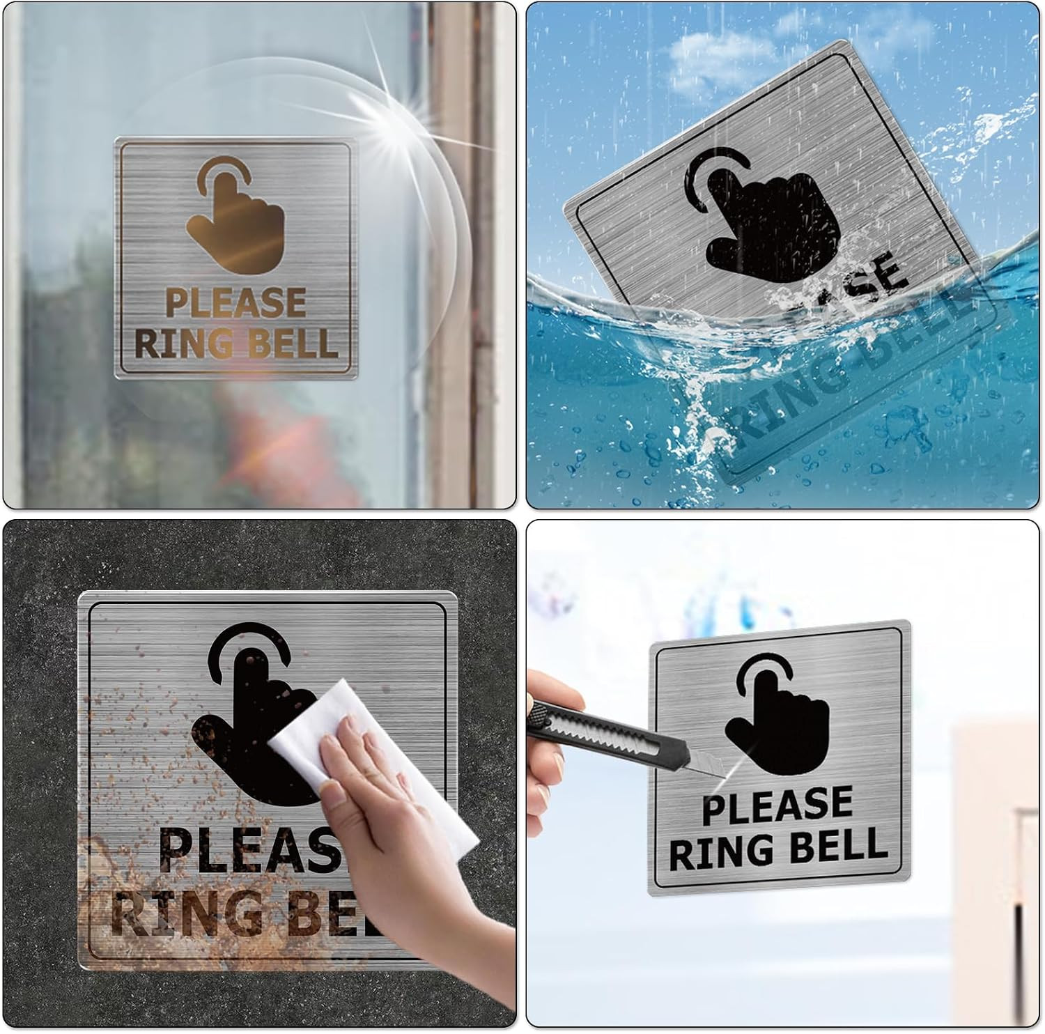 Please Ring Bell Signs 6 × 6 Inches Aluminum Self-Adhesive Waterproof Metal S…