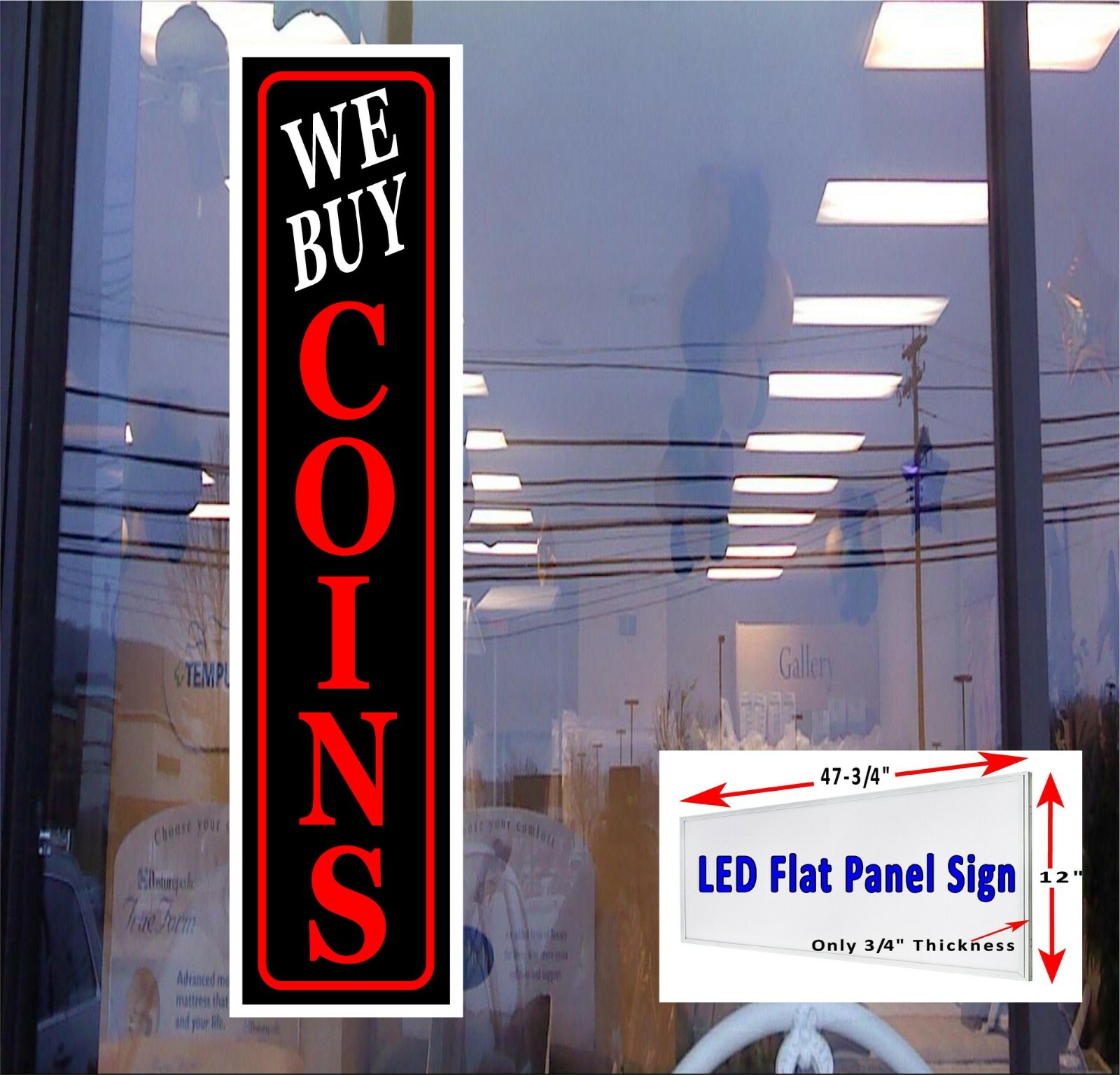 We Buy Coins Led light box window Sign 48″x12″