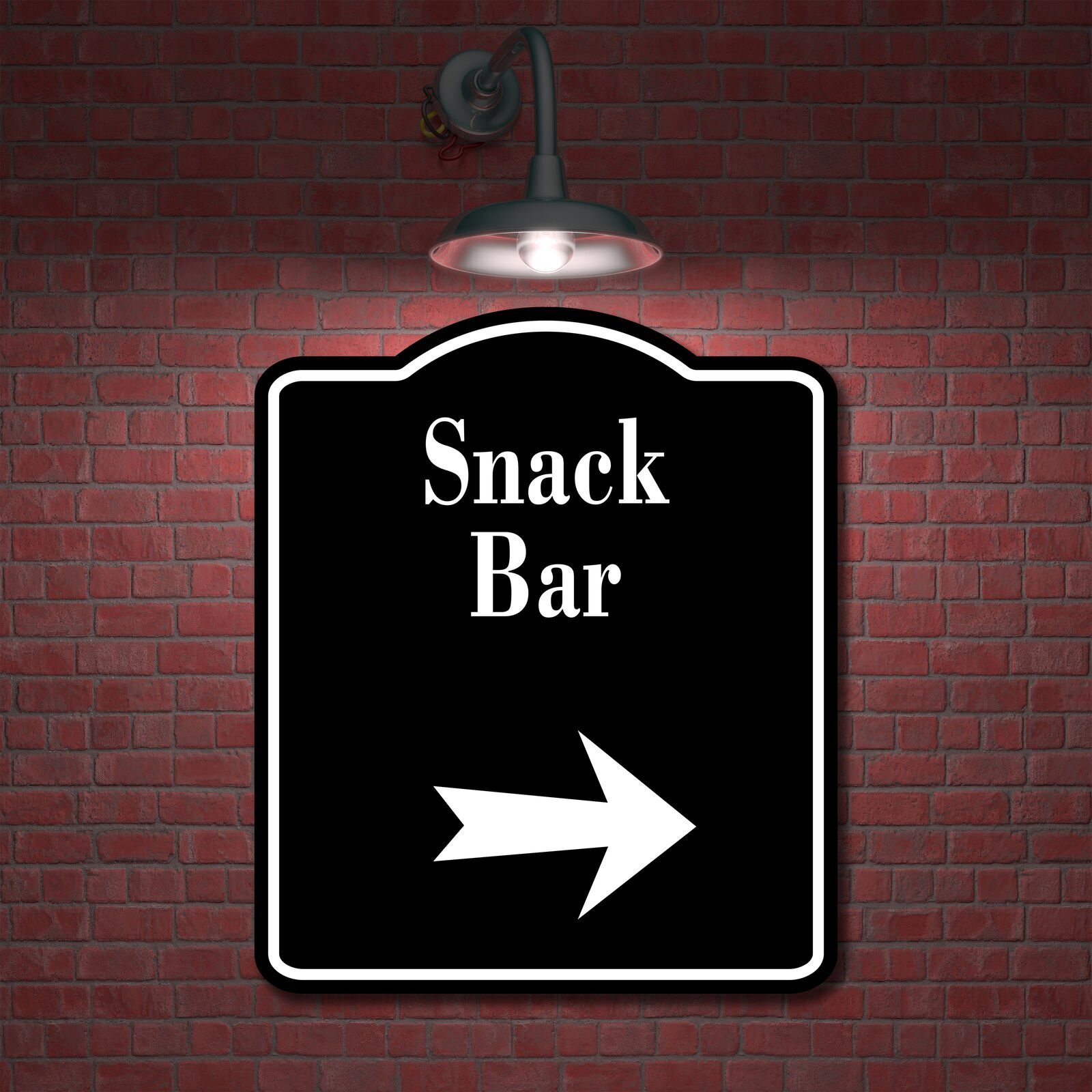 Snack Bar Right Arrow BLACK Aluminum Composite Sign