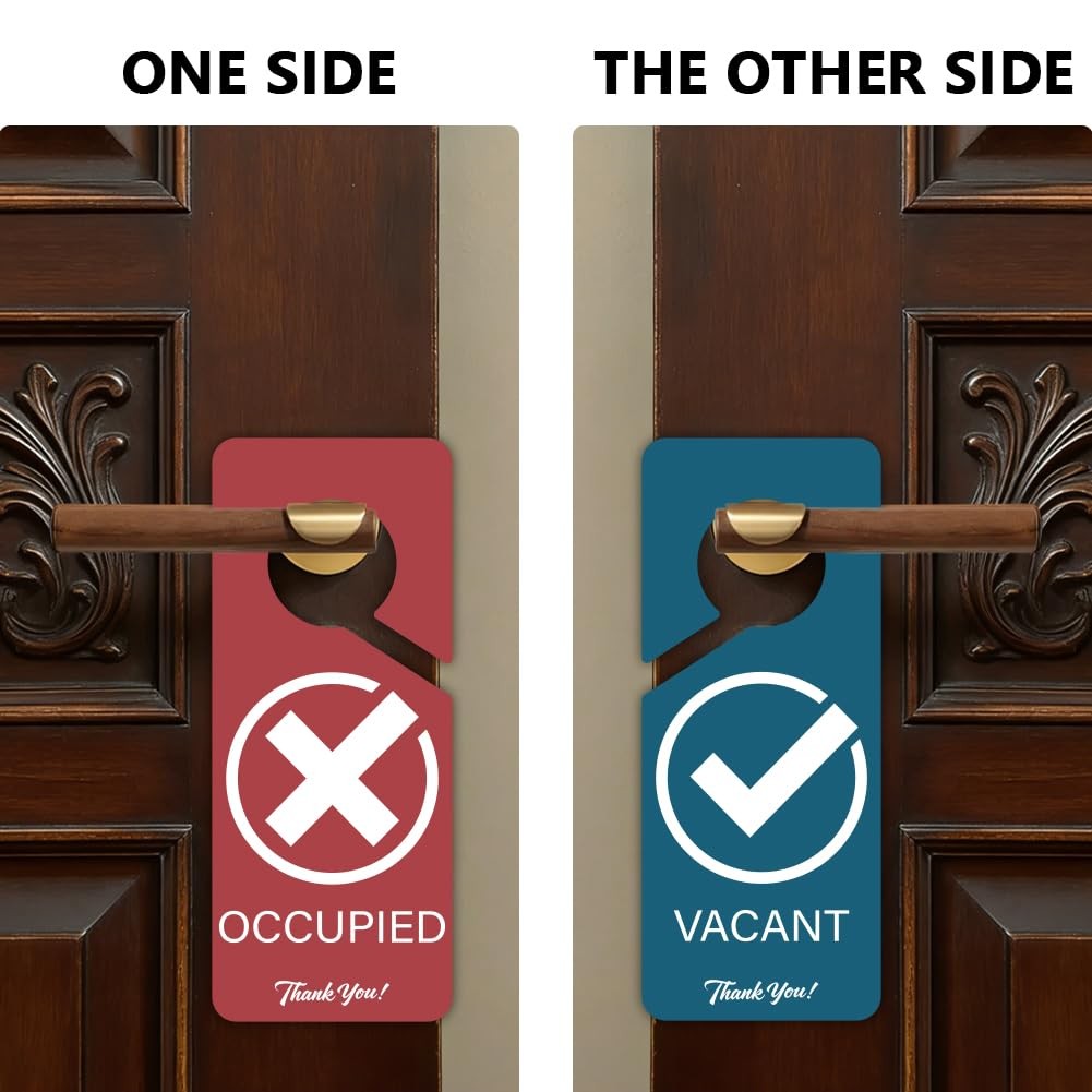 PRESSINART 2Pcs Vacant Occupied Door Hanger Sign PVC Double Sided 9″ x 4″ Bat…