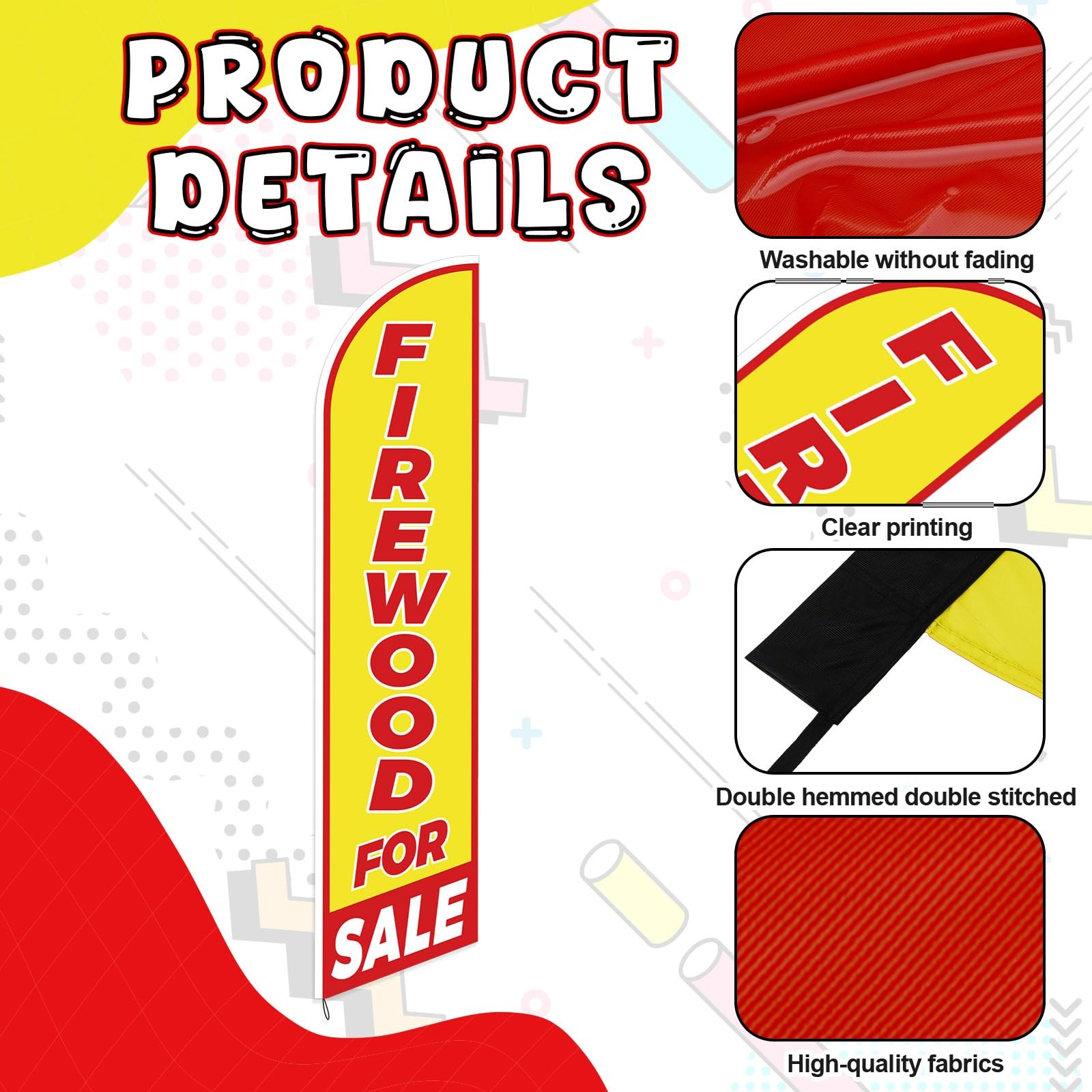 Firewood Feather Flag Only Windless Single-Sided Advertising Banner Yellow 12′