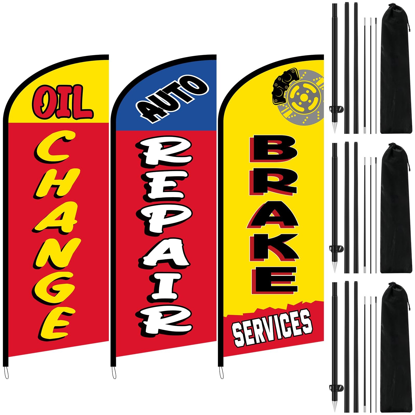 Hahafelt 3 Sets Auto Repair Feather Flag Pole Kit 7 Ft Large Advertising Flags
