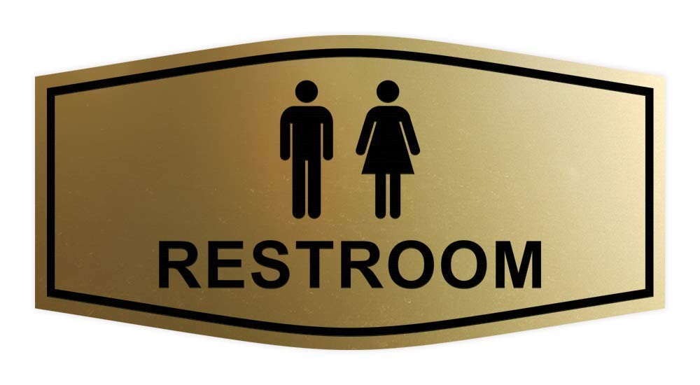 Fancy Unisex Restroom Sign Medium Brushed Gold Commercial Office Door Wall
