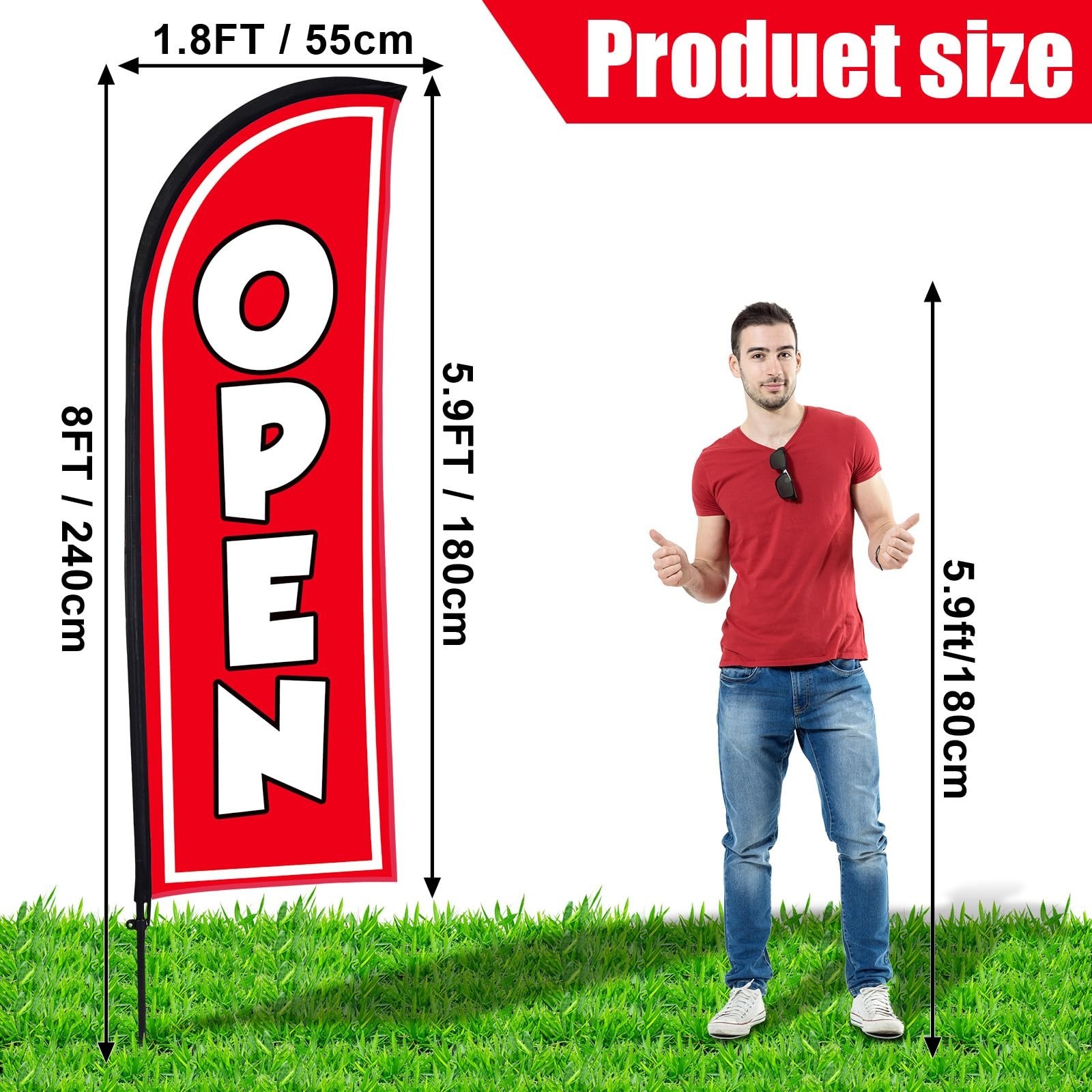 4 Sets 8ft Open Feather Flag Pole Kit for Business Advertising, Ground Stake & B