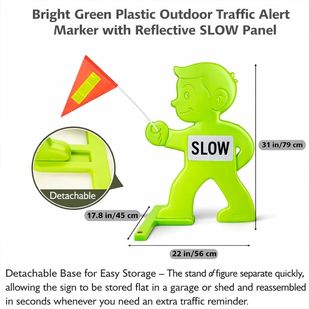 Outdoor Child Safety Sign – Kid Alert Street Safety Sign – 31 Inch Green Caution