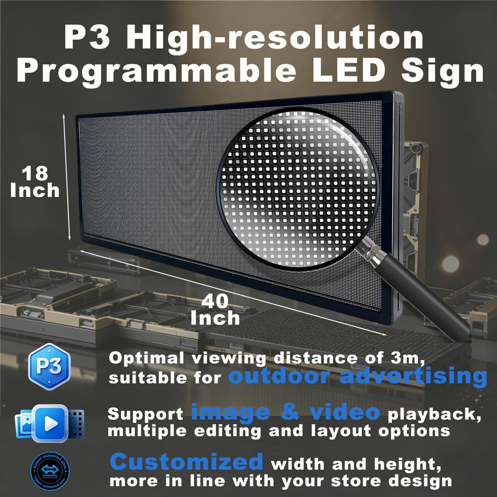 P3 Images Video Led Signs Display,IP65 Waterproof Outdoor Programmable Scrolling