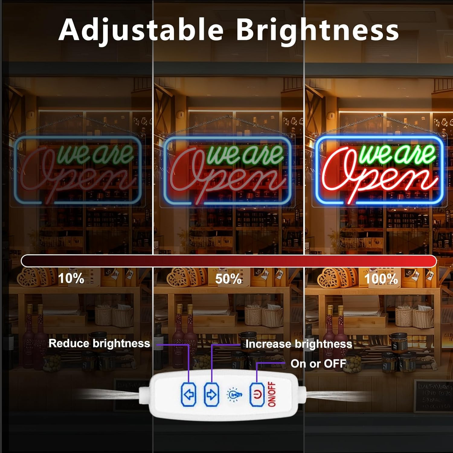 Neon We Are Open Signs for Business, 23.5”X 12.5” Adjustable Brightness Open S