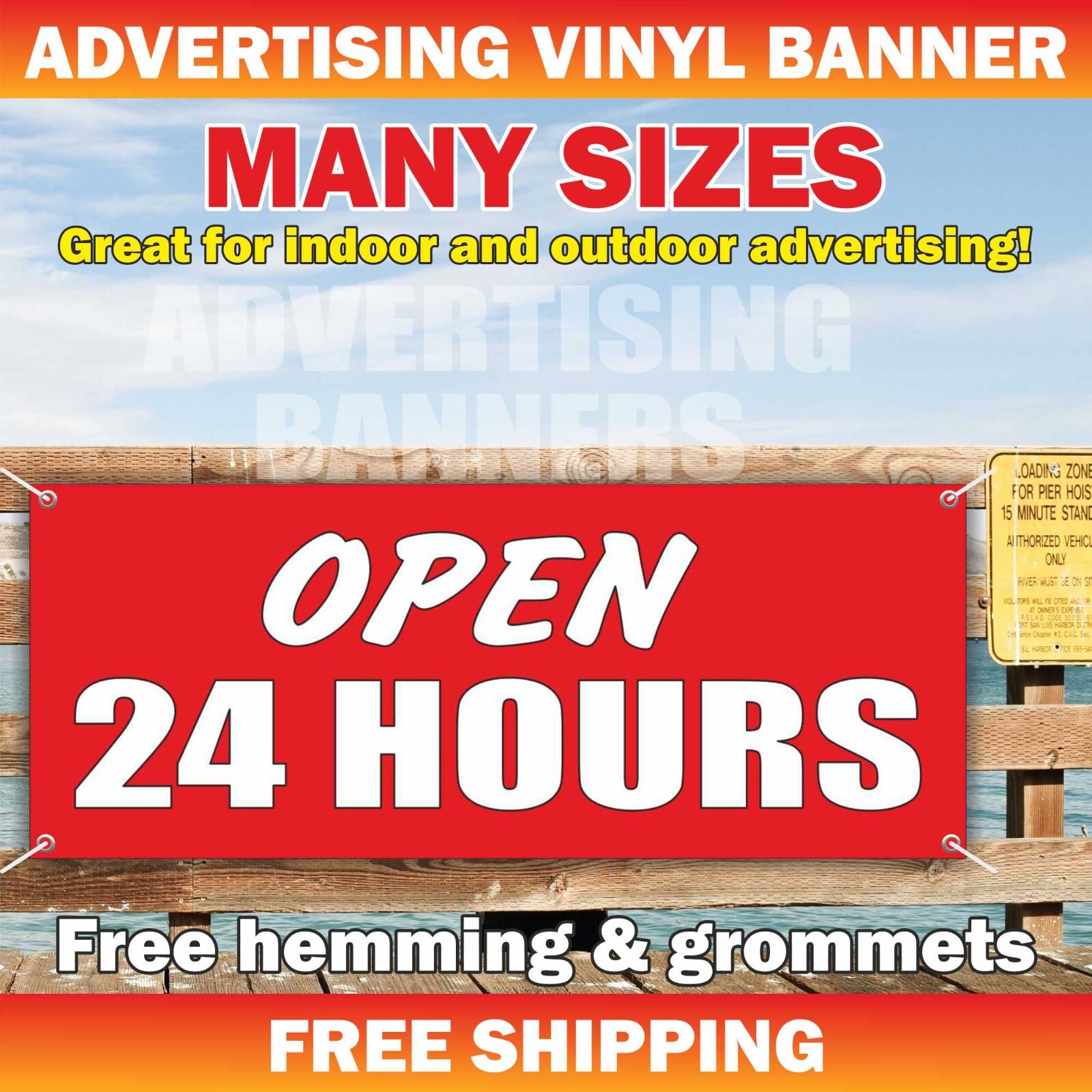 OPEN 24 HOURS Advertising Banner Vinyl Mesh Sign welcome now open grand opening