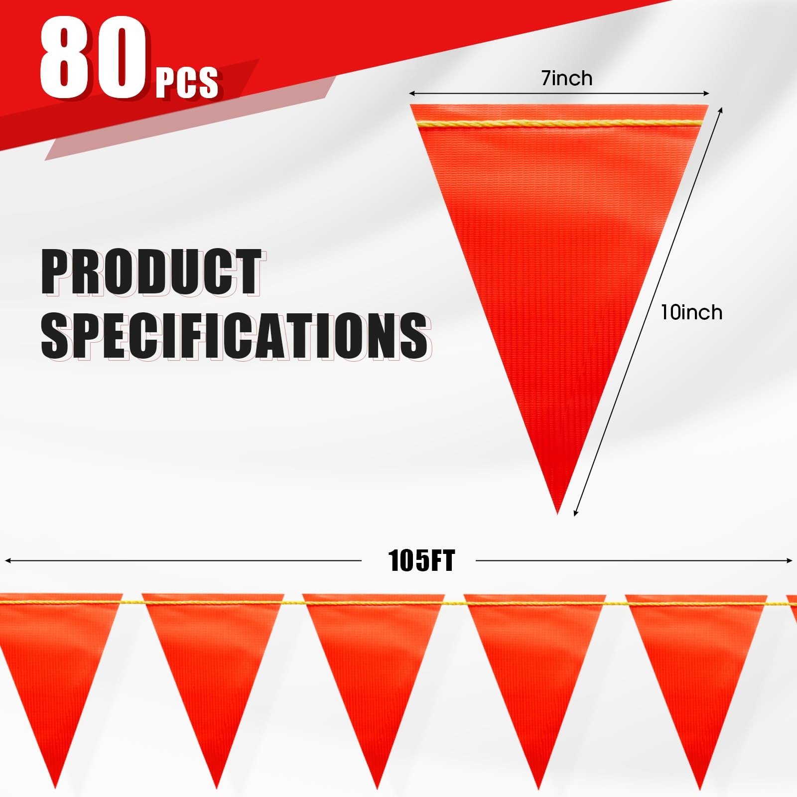 Safety Warning [Enhanced Density] Pennant Banner Flag Sign – 105FT High Visib…