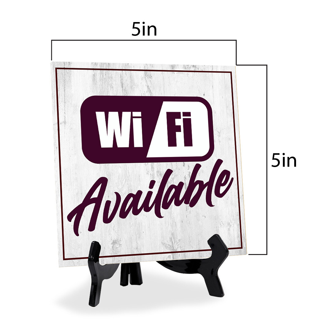 Wi-Fi Available 5″x 5″ Square Table Sign With Acrylic Easel | Restaurant