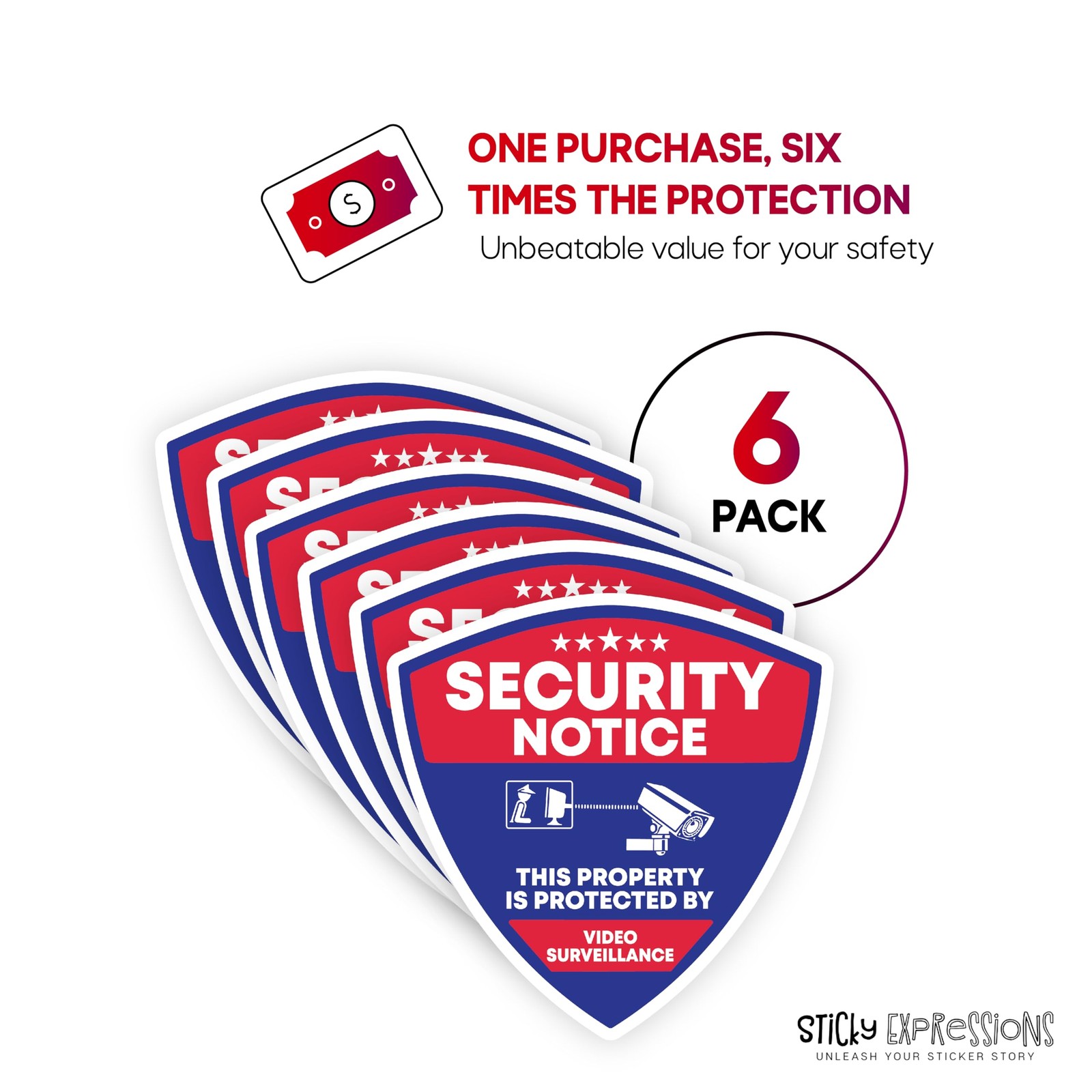 Sticky Expressions | Video Surveillance Sticker (6 Pcs), Size 3″ – Strong Adh…