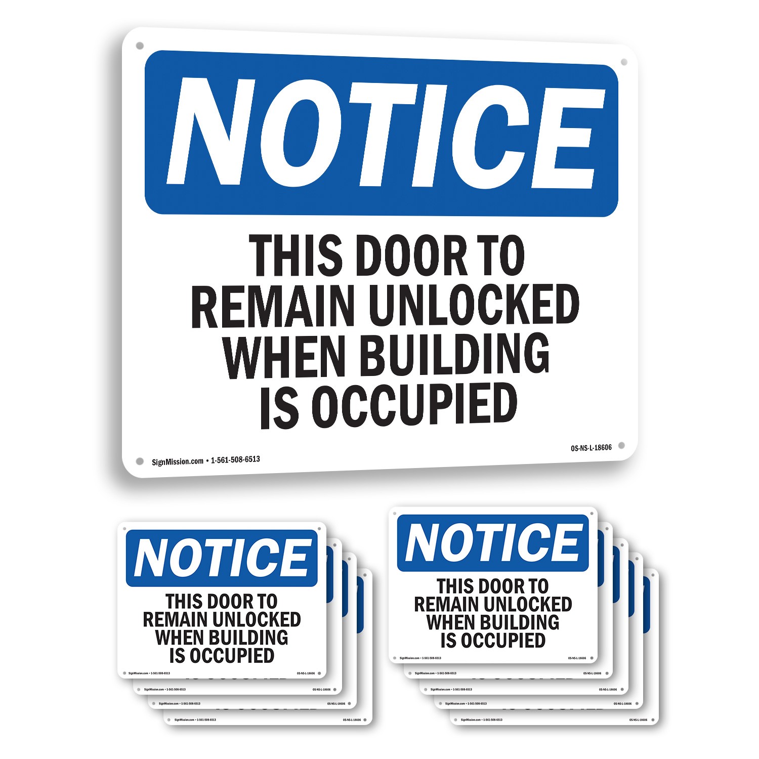 This Door To Remain Unlocked When Building OSHA Notice Sign, Decal 5 or 10 Pack