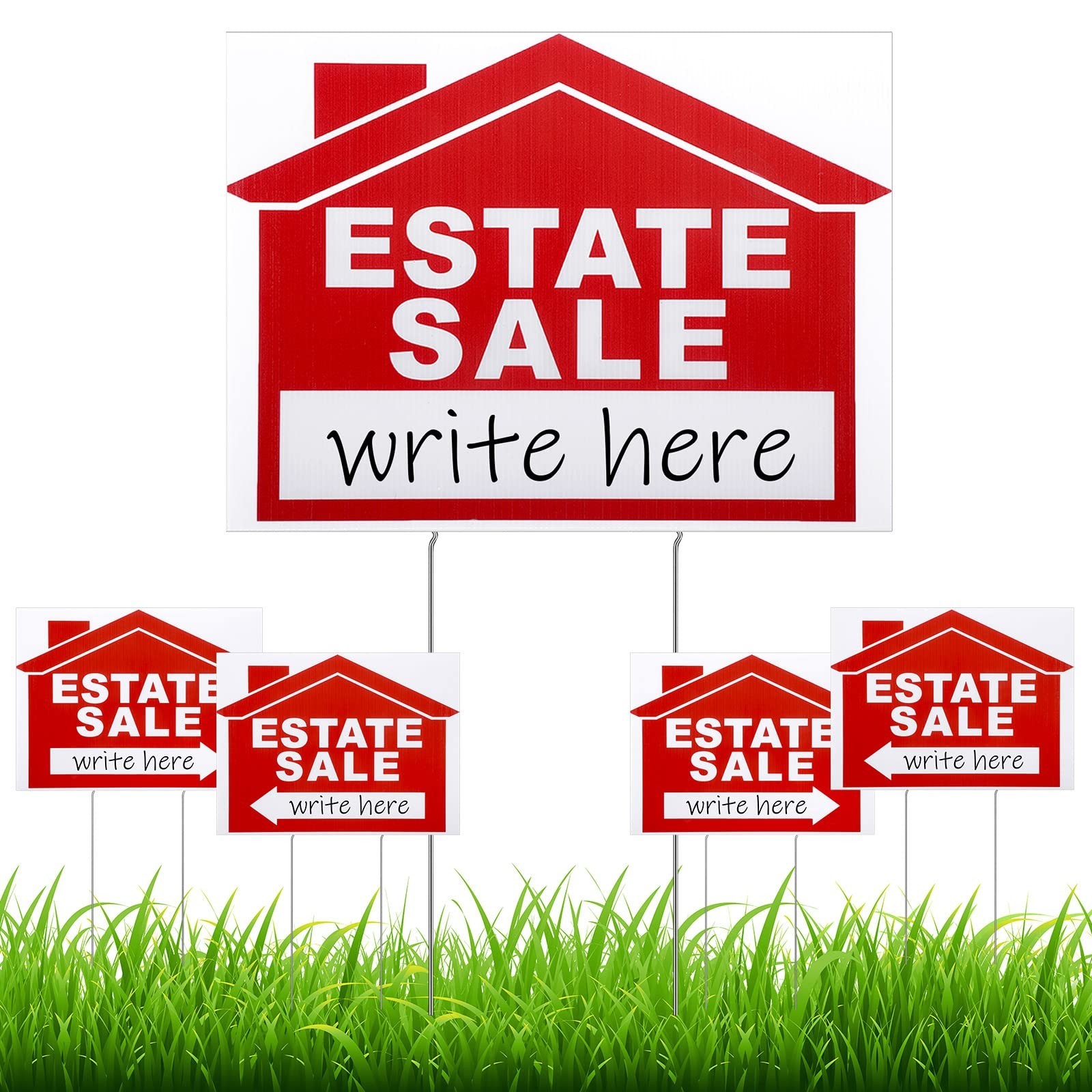 5 Pack Estate Sale Signs with Stakes – 12×16″ Double-Sided Yard Signs, Direction