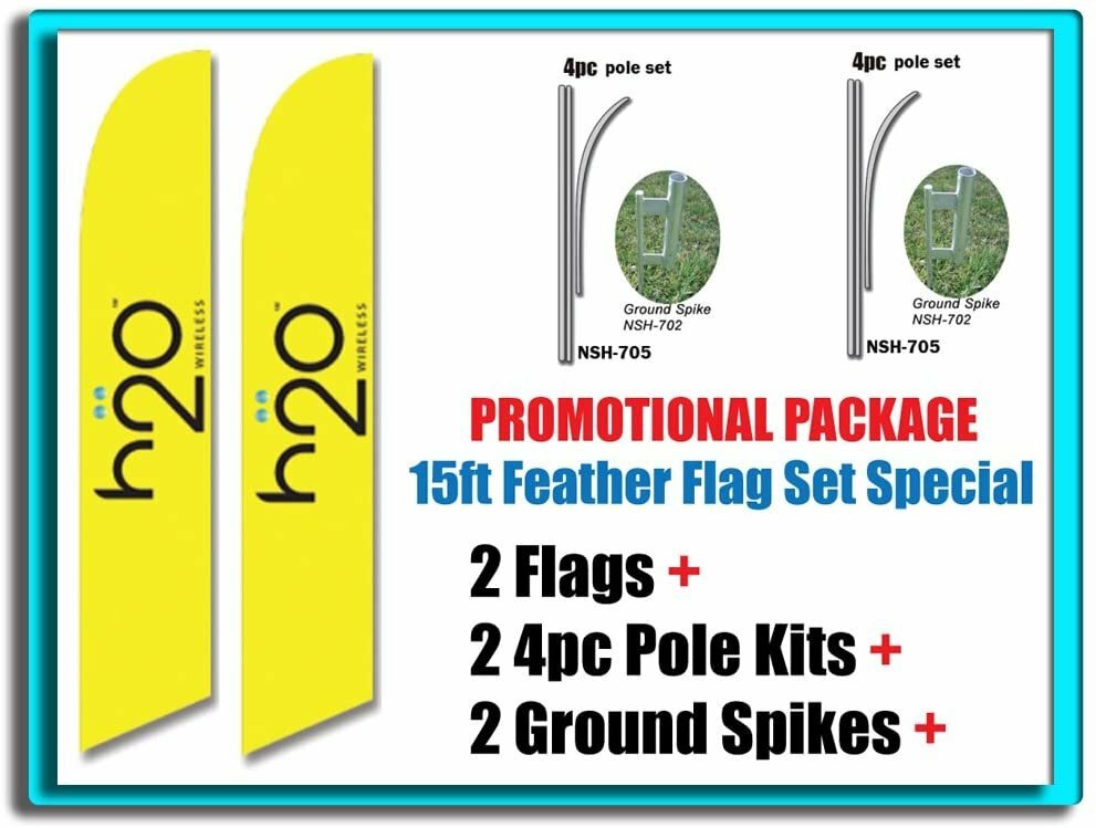 2 Sets of 15ft H2o Wireless Swooper Feather Flags – INCLUDES 15FT 4pc POLE…