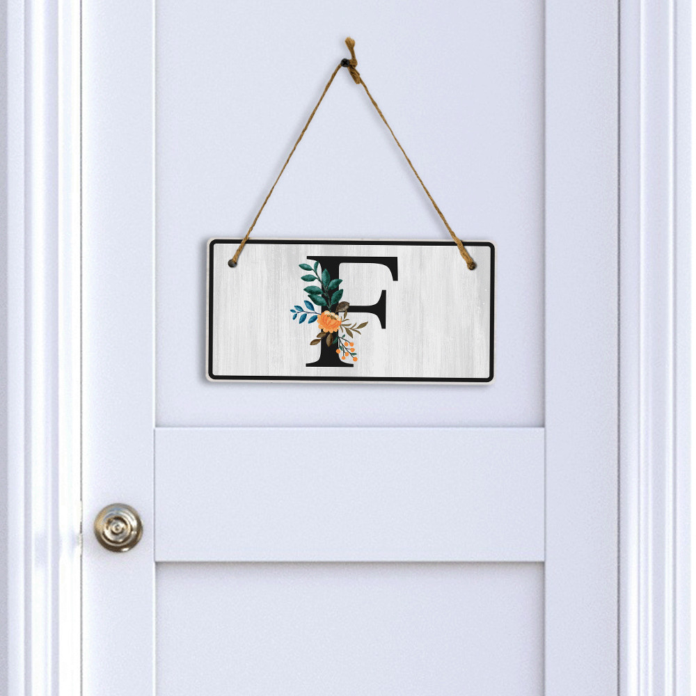 F Flower Decor 5×10 Hanging Wall or Door Sign | Alphabet Letter Room Decoration