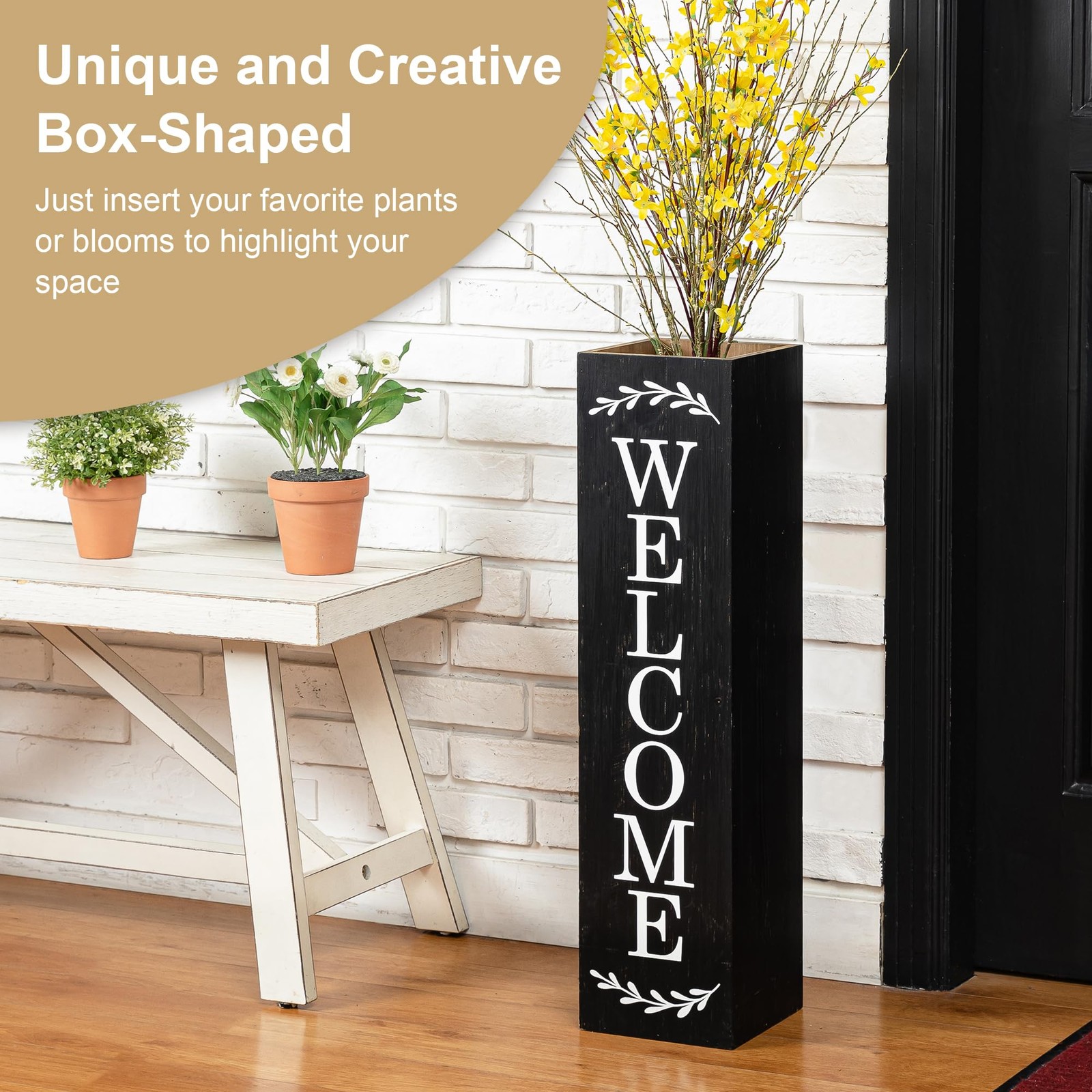 Glitzhome 30″ Wooden Rustic WELCOME Porch Sign – Black