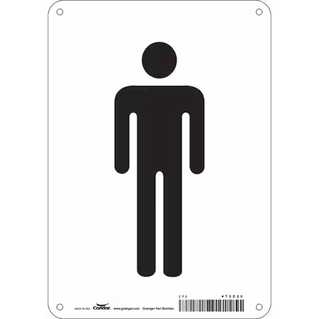 Condor 473Z20 Restroom Sign, (Men), 7 In W X 10 In H, Horizontal Rectangle,