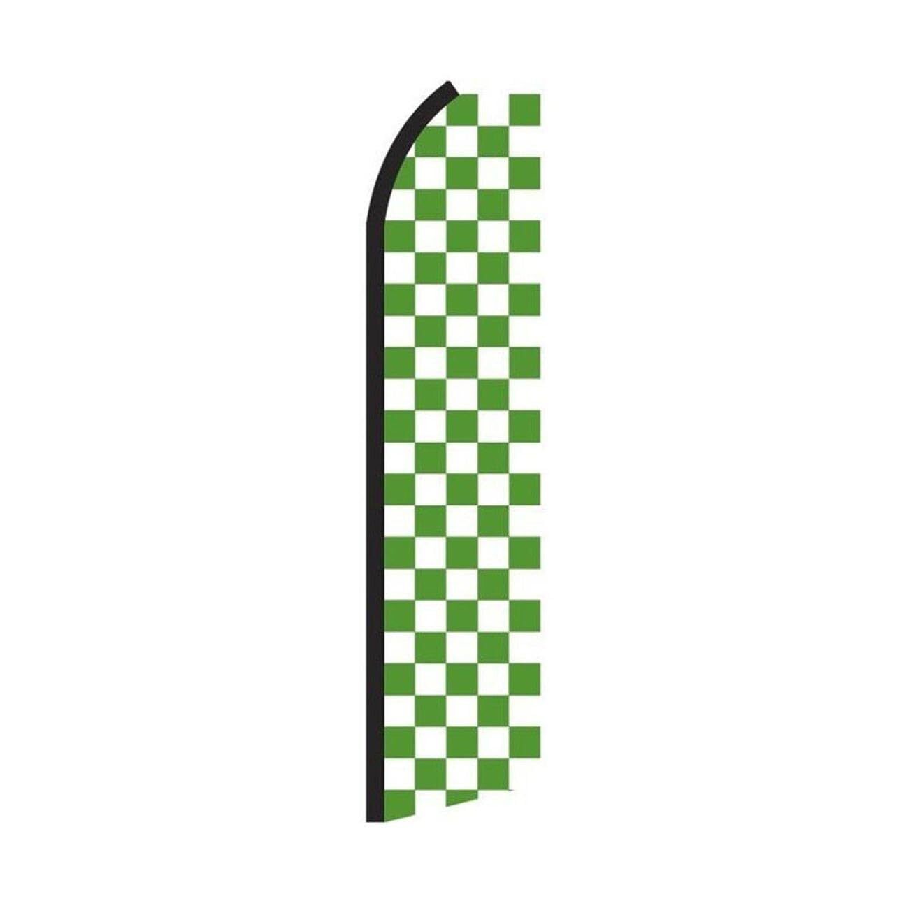 Green & White Checkered Swooper Flutter Feather Flag | 3ft W x 11.5ft Tall