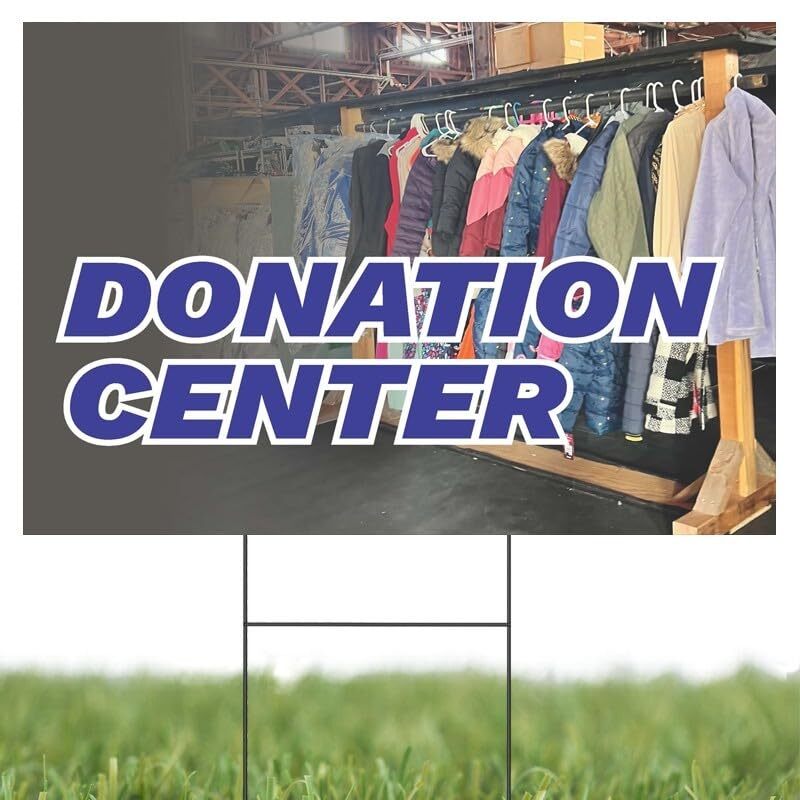 Donation Center | Sidewalk Yard Sign w/ Metal Stakes | 24″W x 18″H