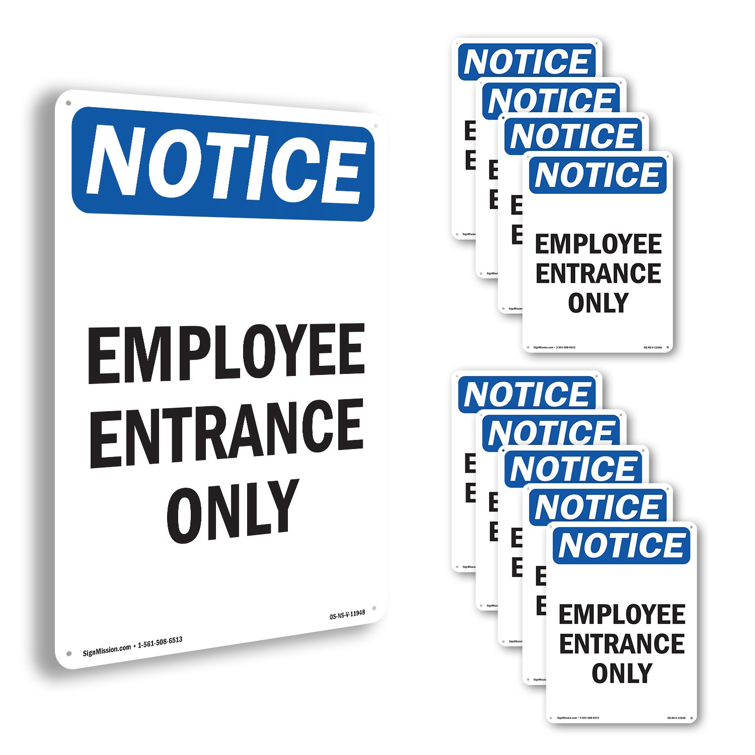Employee Entrance Only OSHA Notice Sign Metal, Plastic, Or Decal – 5 or 10 Pack