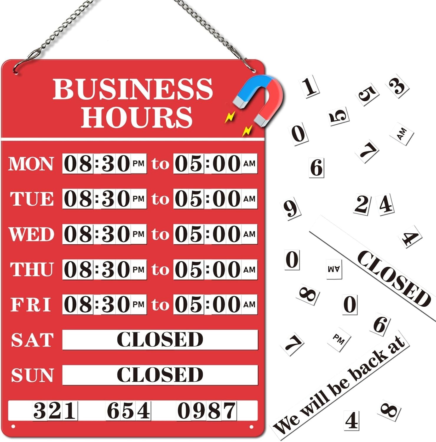Magnetic Changeable Business Hours Sign, Metal Hours of Operation Signs