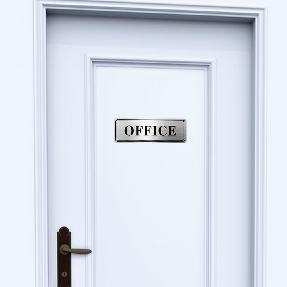 9×3 Inch Metal Stainless Steel Office Sign for Doors with Self-Adhesive Back