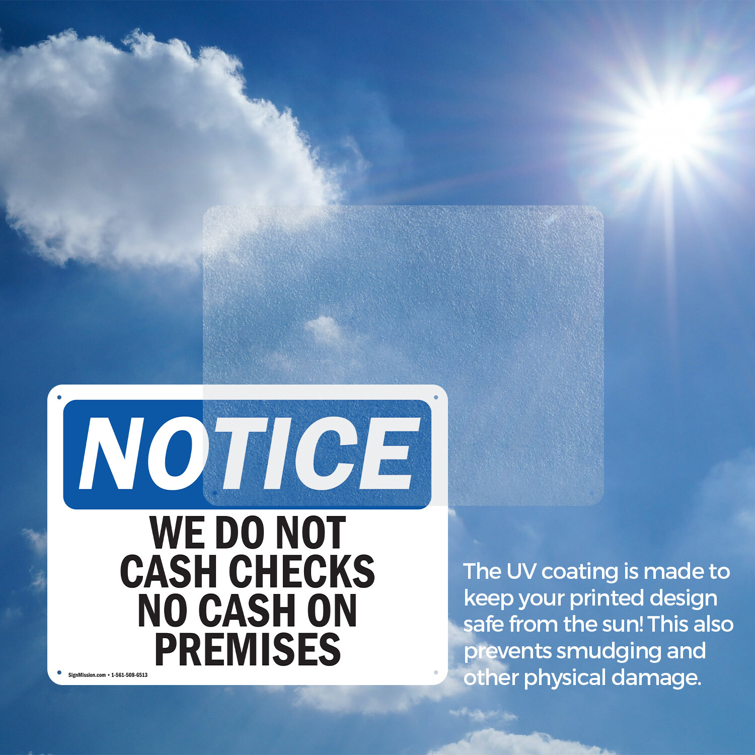 (2 Pack) We Do Not Cash Checks No Cash On Premises OSHA Notice Sign Decal Metal