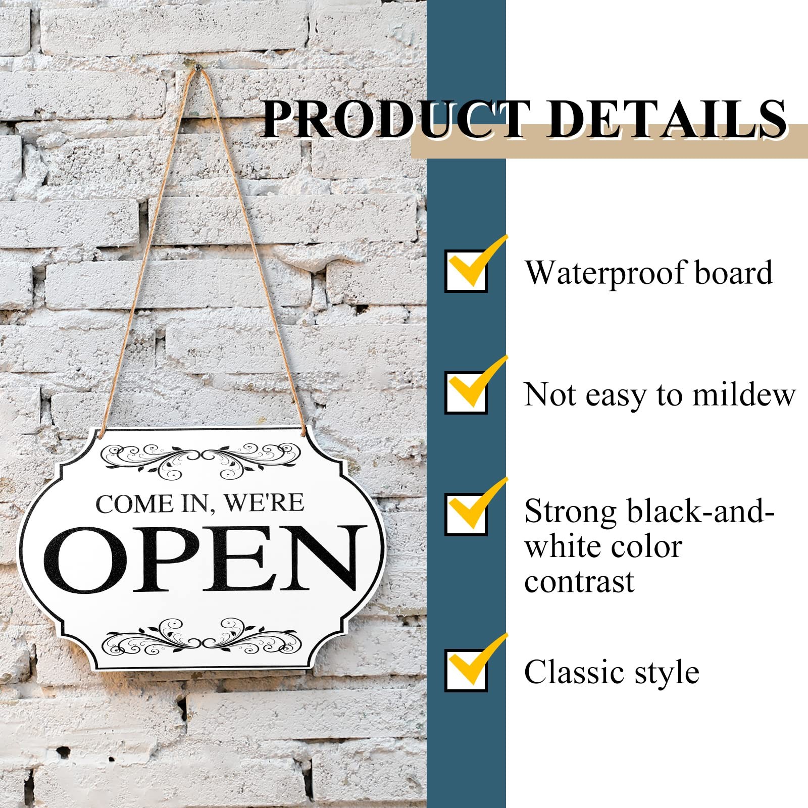 Open Closed Sign for Business, 11 x Small Signage, White Boards, Black Words