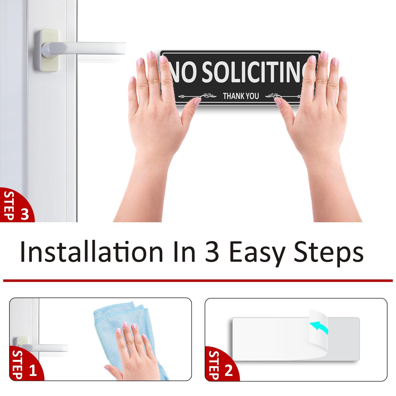 2 Pack Premium Metal SelfAdhesive No Soliciting Sign for Front Door, 7.5 x 2….