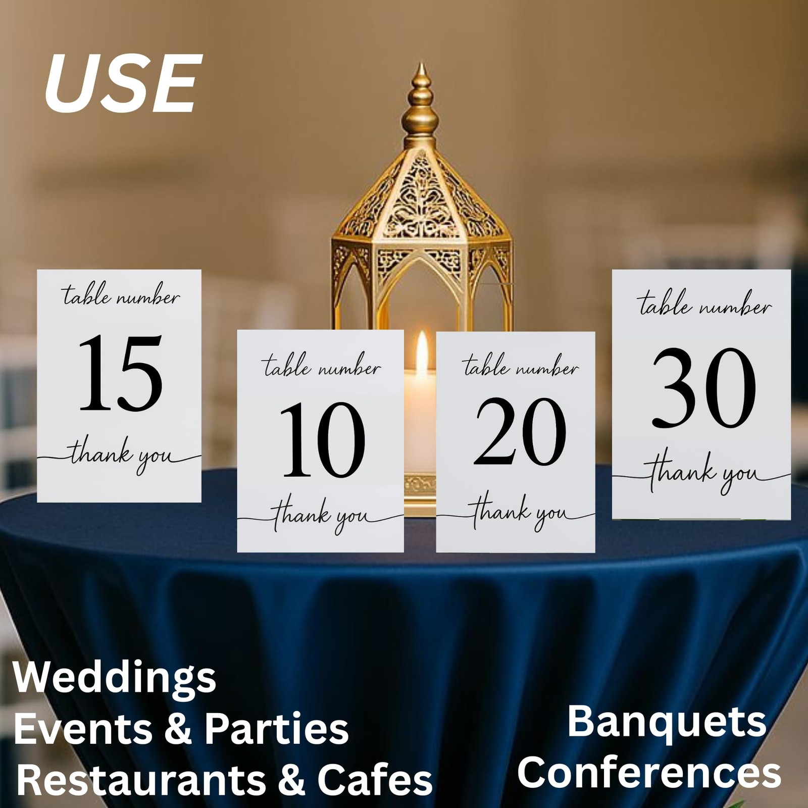 Wedding Table Numbers 1-30 Double Sided Printed Premium Cardstock Elegant