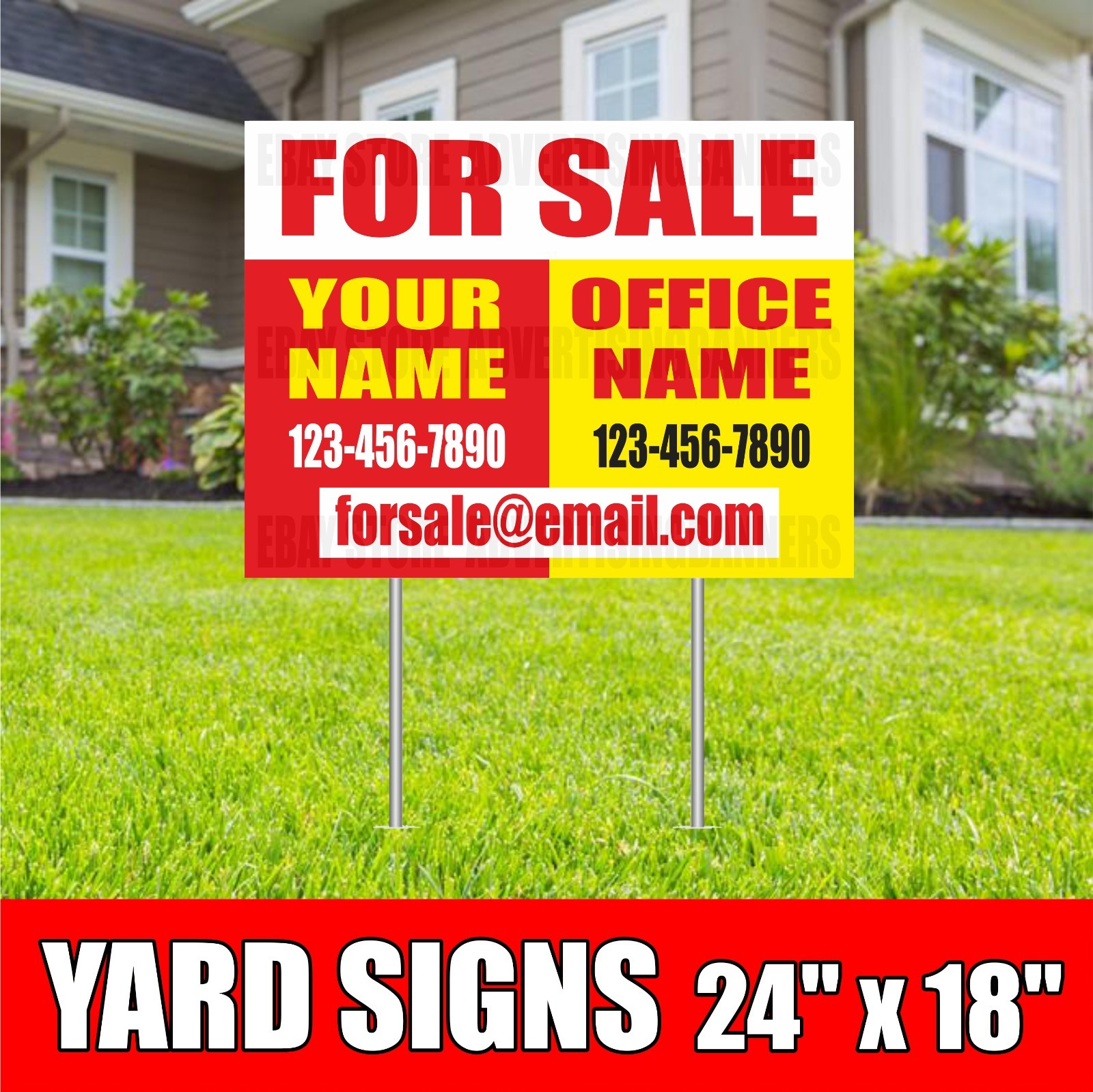 FOR SALE Yard Sign with H-Stakes Rental Space Custom Number email Address