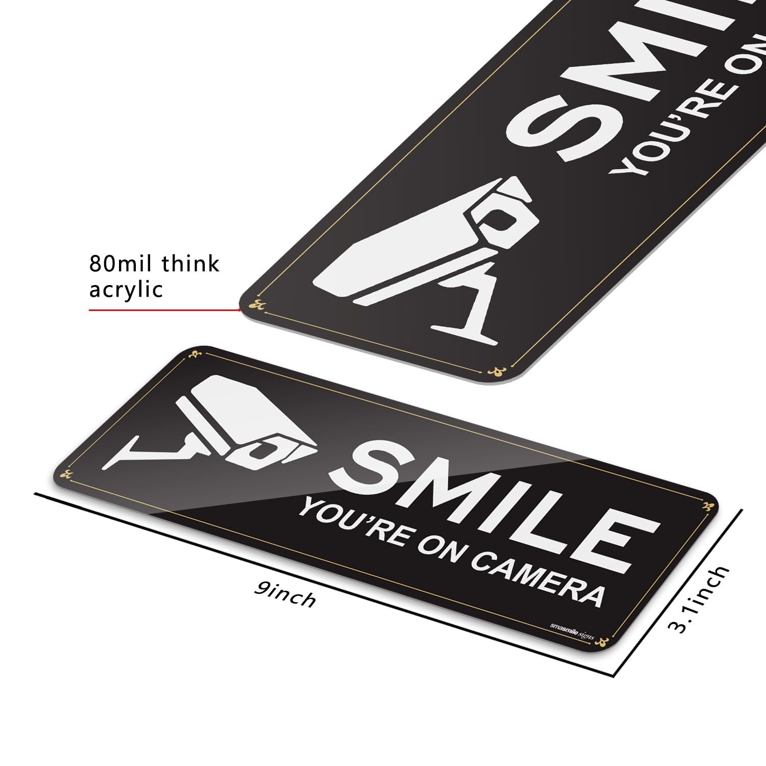 Smile Your on Camera Signs 4 Pack 9″ x 3.1″ Acrylic Camera Signs for Home Sec…